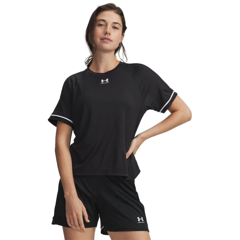 Image of Under Armour Womens Challenger Boxy Short Sleeve Performance Gym Top Black/White female 10 (S)