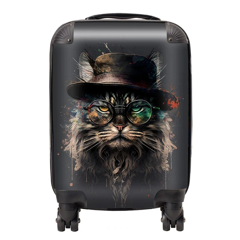Image of Warren Reed - Designer Maine Coon Cat With GlassesSplashart Suitcase Size: Medium Multicolor Unisex Medium