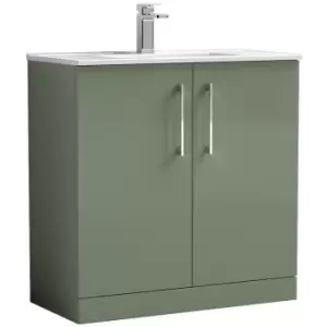 Image of Arno Satin Green 800mm 2 Door Vanity Unit with 18mm Profile Basin - ARN805B - Satin Green - Nuie