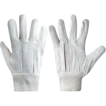 Image of Tuffsafe - White Knitted Wrists Cotton Drill Gloves 6OZ- you get 5