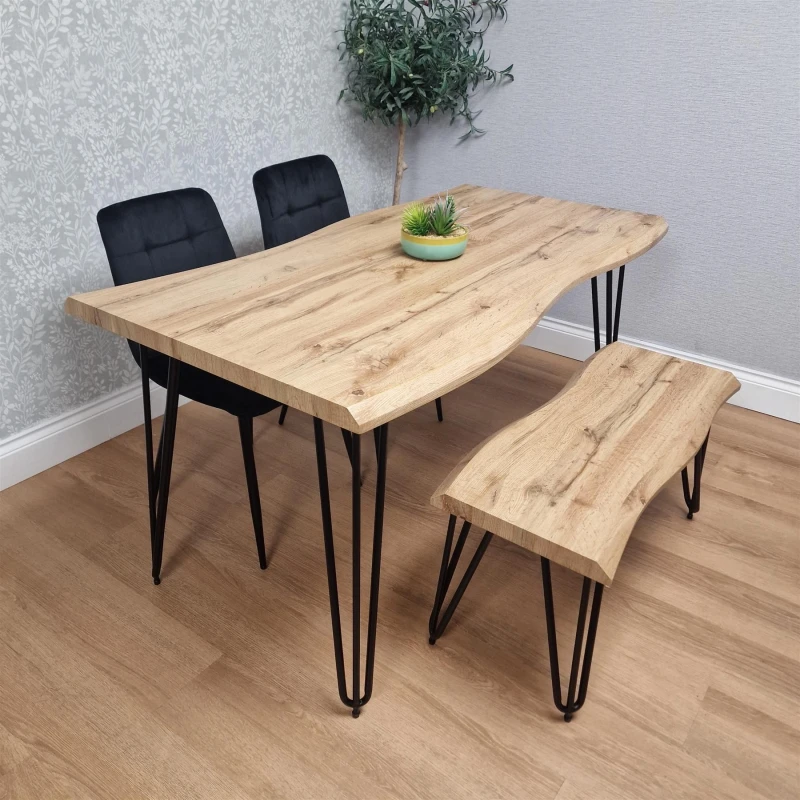 Image of Kosy Koala Dining Table With 1 Bench And 2 Black Velvet Chairs, Multi ARI117+2BKRO+B