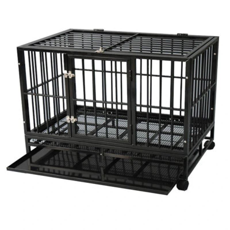 Image of Gr8 Home Metal Kennel Cage With Wheels And Crate Tray For Pet Dog Xl Black 124X84X95Cm