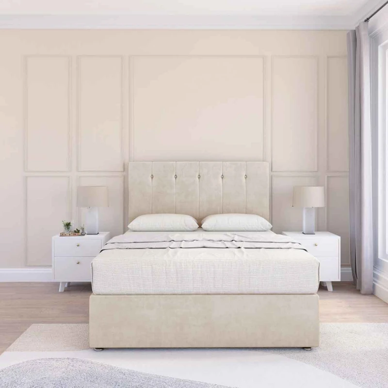 Image of Sloomy Highbury Cream Plush Divan Bed Base 4 Drawers - 26" Strutted Headboard 4' Small Double