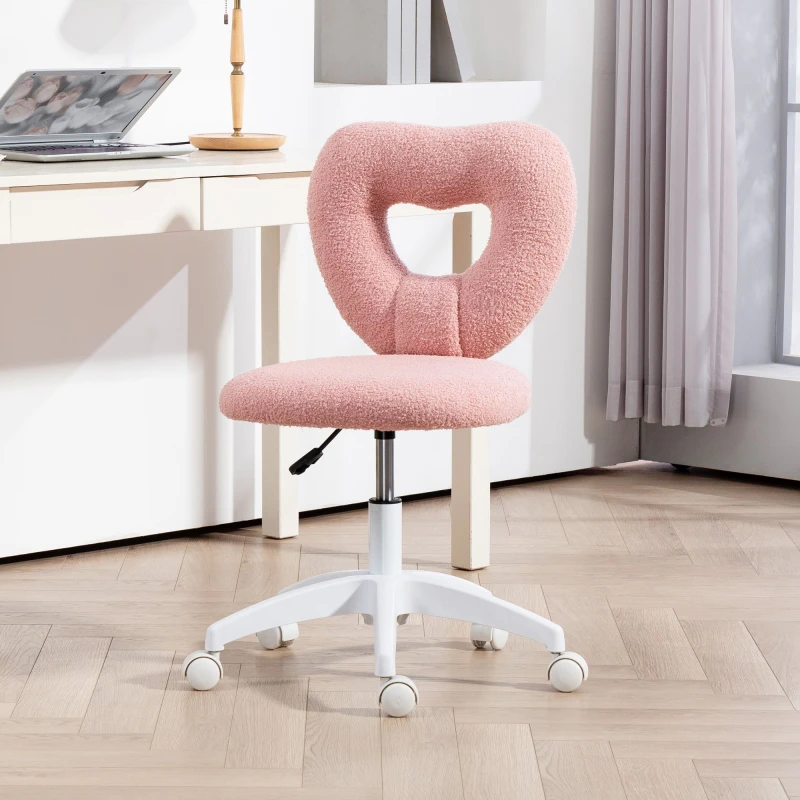 Image of HOMCOM Armless Heart Desk Chair, Makeup Vanity Chair for Home, Pink Pink