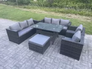 Image of Fimous 8 Seater Outdoor Dark Grey Rattan Lounge Complete Sofa Set with Side Table and Big Footstool