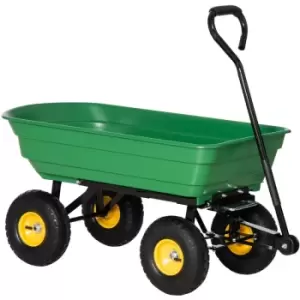 Image of 75L Garden Cart Trolley Dump Wheelbarrow Trailer Truck 4 Wheels Green - Green - Outsunny