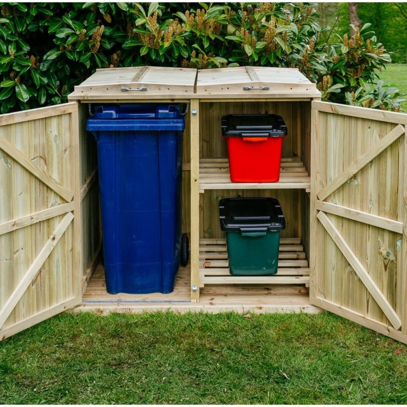 Image of The Garden Village Shireburn 1 Wheelie Bin / 2 Recycle Box Store, Brown SGC1-2-TGV
