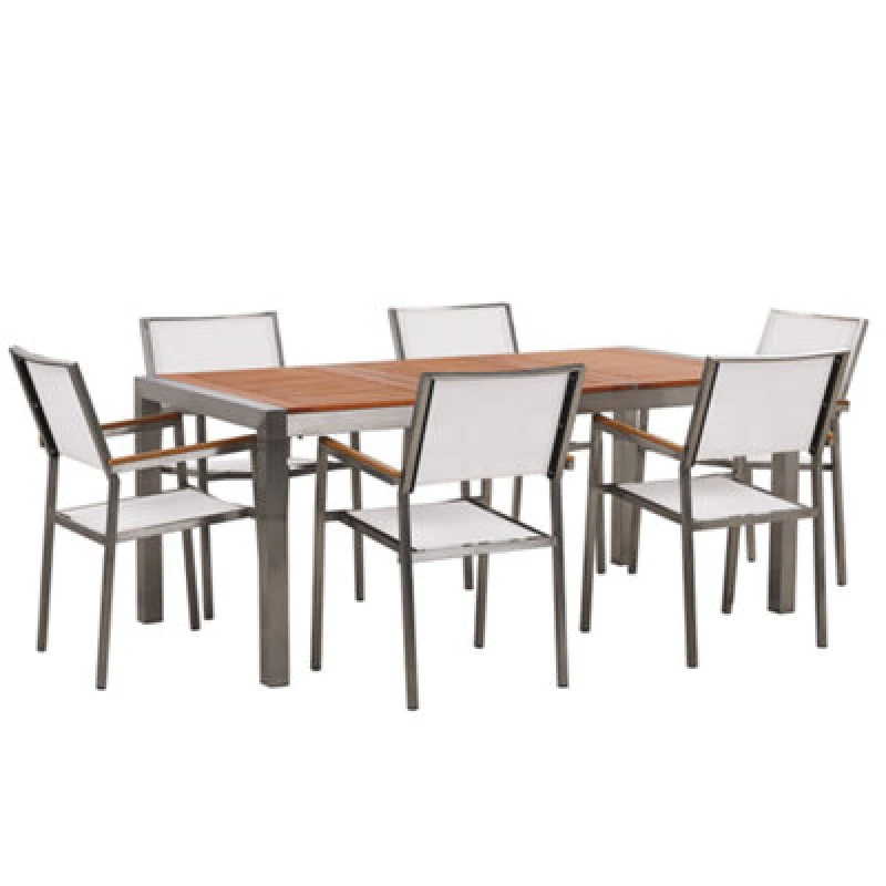 Image of Beliani Garden Dining Set 6 Seater Grosseto Eucalyptus Wood Brown/ White