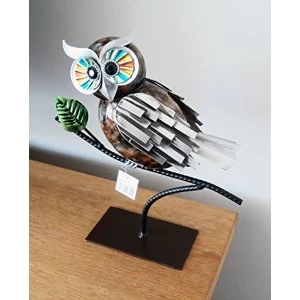 Image of Country Living Hand Painted Metal Owl on Branch 26cm