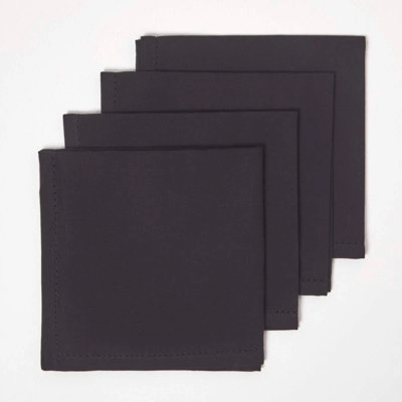 Image of Homescapes Cotton Fabric 4 Napkins Set Black