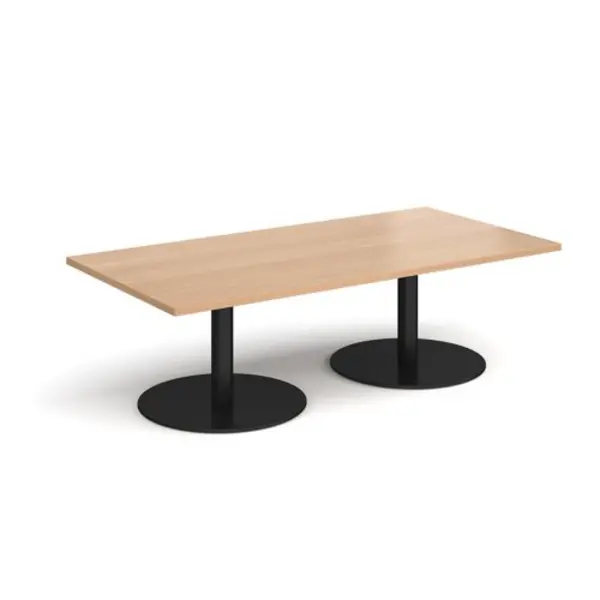 Image of Monza Monza rectangular coffee table with flat round Black bases 1600mm x 800mm - beech Beech MCR1600-K-B