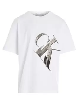 Image of Calvin Klein Jeans Boys Hyper Real Monogram T-Shirt - Bright White, Size 14 Years