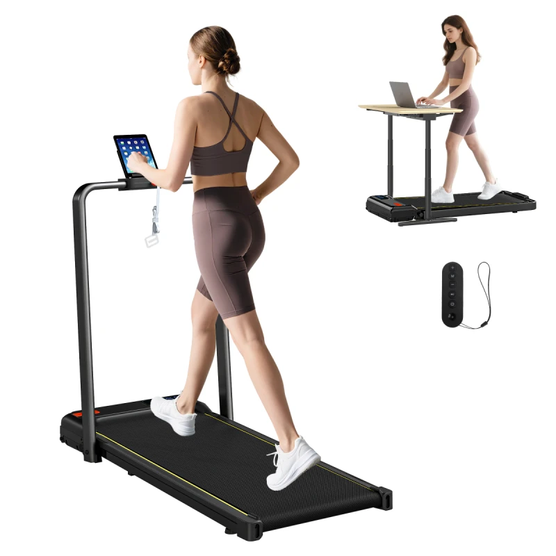 Image of SPORTNOW SPORTNOW Folding Treadmill Under Desk Walking Pad with Incline - Black