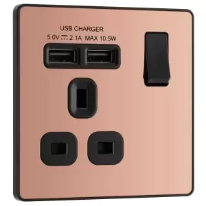 Image of BG Evolve Polished Copper 13A Single Switched Power Socket & 2 x USB (2.1A)