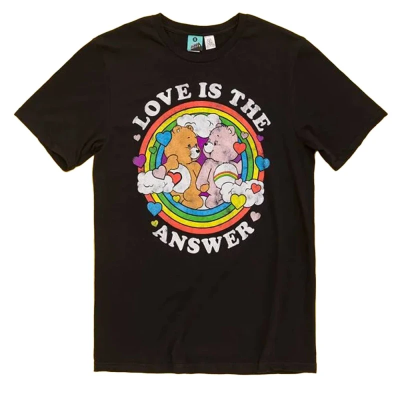 Image of Care Bears Mens Love Is The Answer Pride T-Shirt in Black Size: Small Black Male S