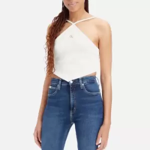 Image of Calvin Klein Jeans Waffle Cotton-Blend Jersey Halter Top - L