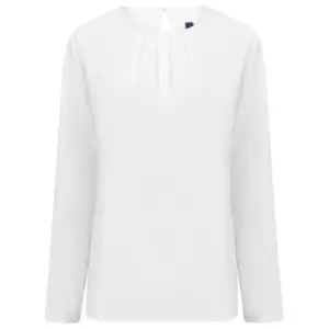 Image of Henbury Womens/Ladies Pleat Front Long Sleeve Blouse (M) (White)