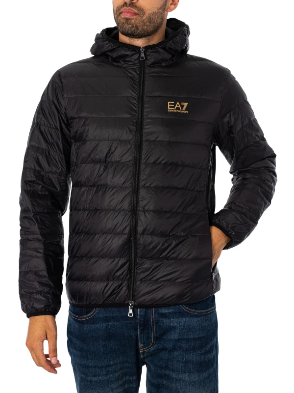 Image of EA7 Woven Down Jacket Black/Gold M