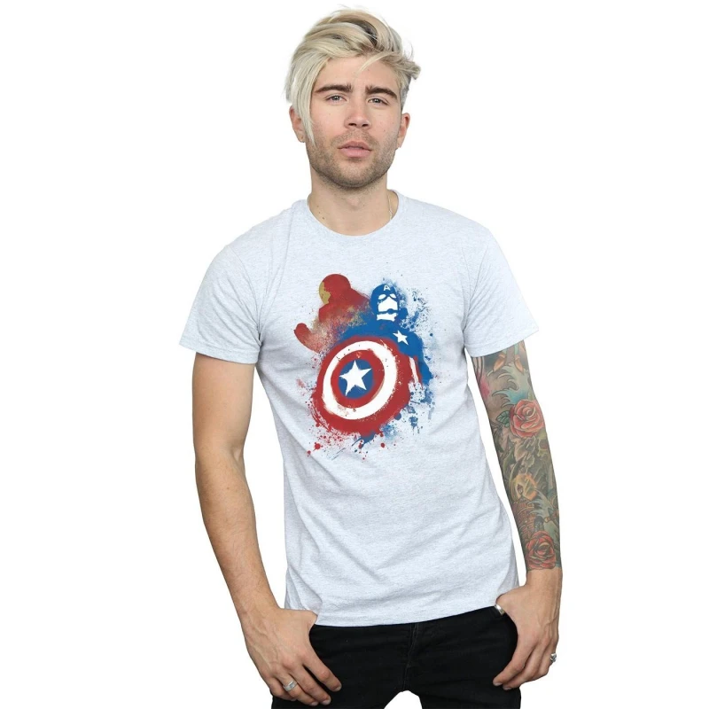Image of Marvel Marvel Men Captain America Civil War Painted Vs Iron Man T-Shirt in Grey Size: Small Grey S Male 5057068013102