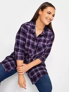 Image of Yours Brushed Boyfriend Shirt Purple Check, Black, Size 22-24, Women