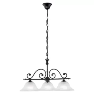 Image of Pendant Ceiling Light Colour Black Shade White Glass Alabaster Bulb E27 3x60W