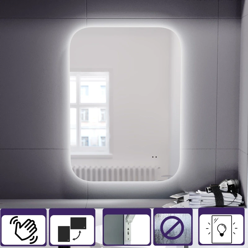 Image of Nes Home Motion Sensor Bathroom LED Mirror Shaver Socket Demister 500 x 700mm Silver unisex