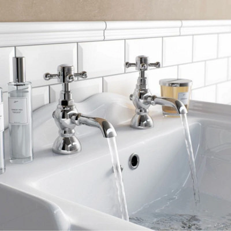 Image of Nes Home Churchill Edwardian Traditional Hot & Cold Twin Basin Taps Chrome