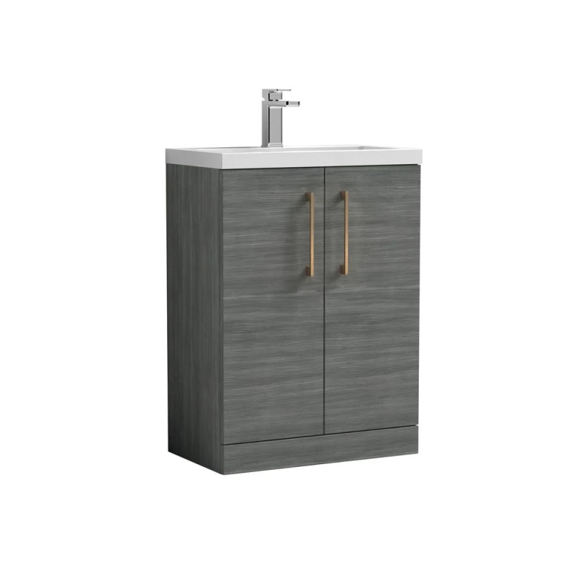 Image of Balterley Bathroom Vanity Basin Unit, Brushed Bronze Handles, 600mm, Wood Grey Grey Unisex