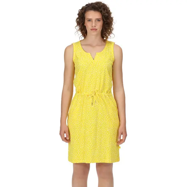 Image of Regatta Womens Fahari Stripe Jersey V Neck Sun Dress UK 10- Waist 27', (68cm) Maize RWD037-X9N-10