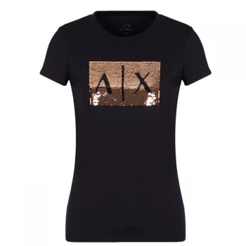 Image of Armani Exchange Sequin Logo T-Shirt Black Size L Women