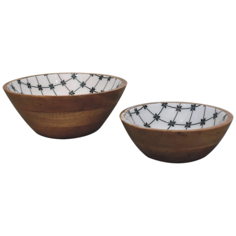 Image of Artisan Furniture Artisan Furniture 2x Lacquered Flower Bowl Set, Oak-ish & Enamel coating