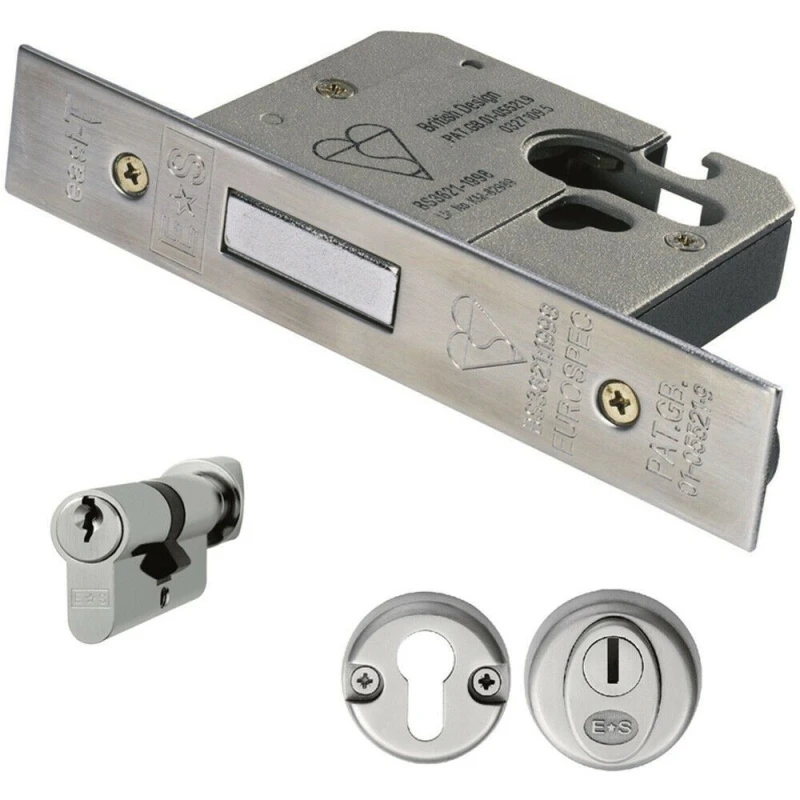 Image of Loops 76mm Euro Profile Double Cylinder Deadlock Set Latch Cylinder & Escutcheon Multi unisex