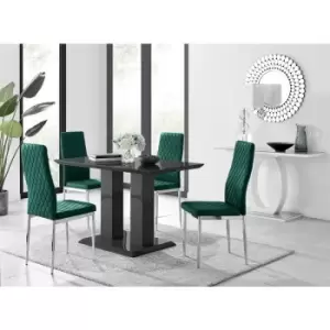 Image of Furniturebox UK - Furniturebox Imperia 4 High Gloss Black Modern Dining Table and 4 Green Milan Faux Leather Dining Chairs With Silver Legs Diamond
