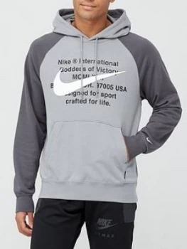 Image of Nike Sports Wear Swoosh Hoodie Po Ft, Grey/White, Size L, Men