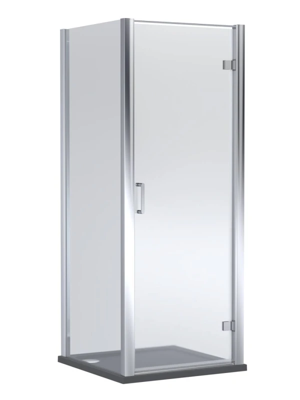 Image of Balterley Hinged Shower Door & Shower Tray: 900x900mm Chrome/Slate Grey in Silver Silver Unisex