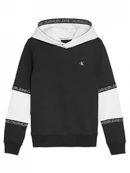 Image of Calvin Klein Jeans Boys Colour Block Tape Hoodie - Black, Size 10 Years