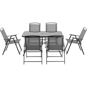 Image of Outsunny 7 Pcs Garden Furniture Set w/ Dining Table 6 Folding Chairs Black - Black