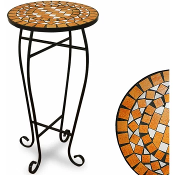 Image of Garden Mosaic Table Side Stand with Powder Coated Steel Structure Outdoor Patio Balcony Terrace Round Plant (Orange) - Deuba