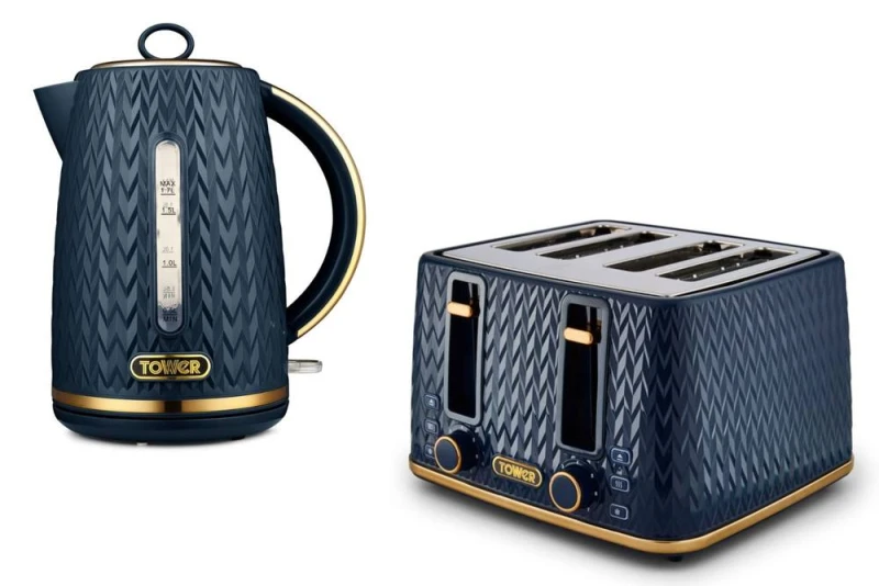 Image of Tower Empire 1.7L 3KW Kettle & 4 Slice Toaster Bundle in Mid Blue Mid Blue Unisex