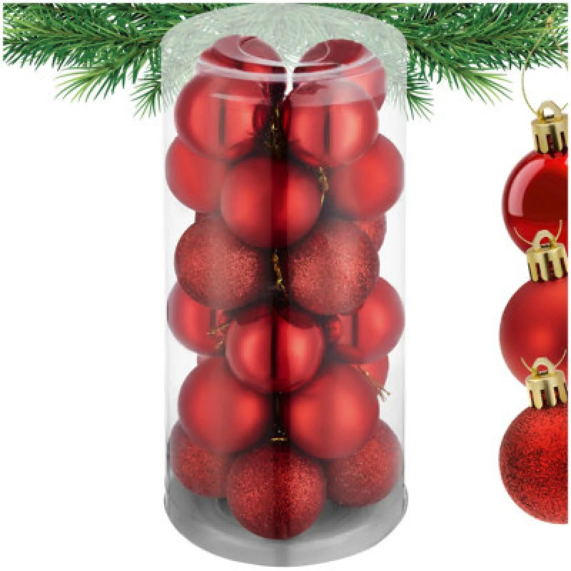 Image of Tectake Christmas Baubles - 24 Piece Set In Red - Red