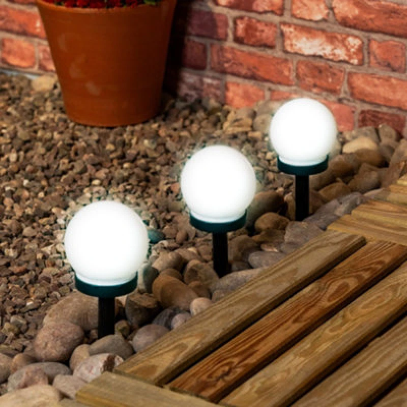 Image of ValueLights ValueLights Frosted Globe Solar Powered Outdoor Spike Lights 3 Pack Garden Stake Lamp in White White 3 Pack Unisex 5016529270850