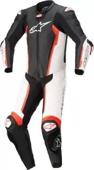 Image of Alpinestars Missile V2 One Piece Motorcycle Leather Suit, black-white-red, Size 48, black-white-red, Size 48