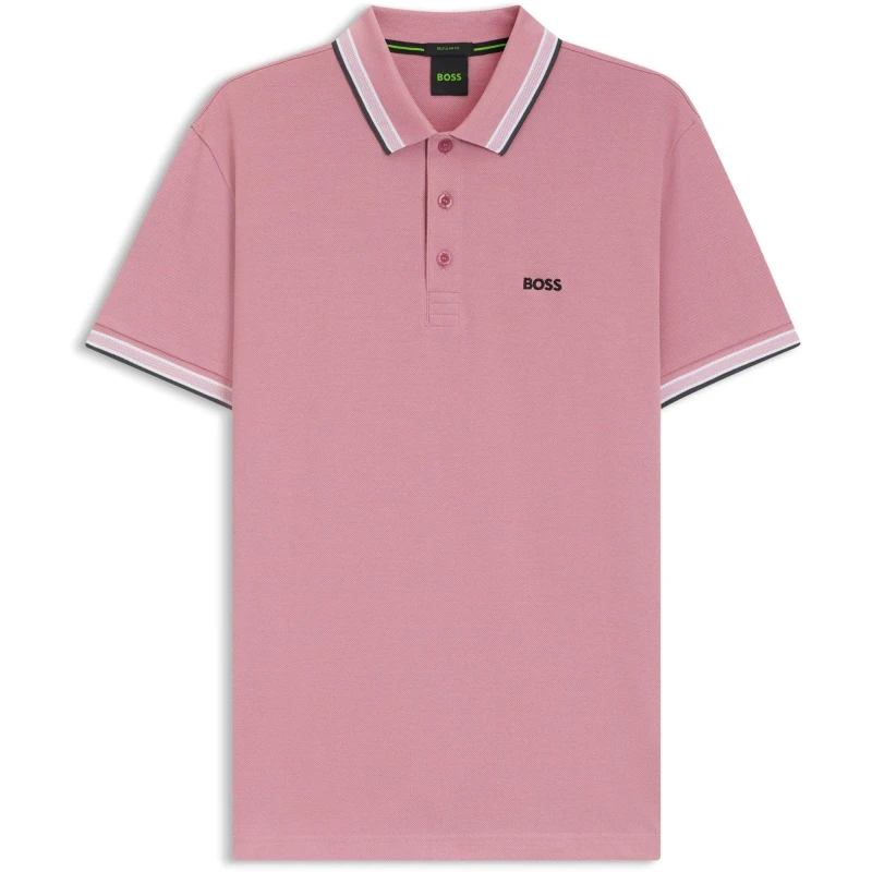 Image of Boss Mens HBG Paddy Polo Shirt with Contrast Tipping Open Pink male S