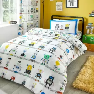 Image of Kids Robots Print Reversible Duvet Cover Set, Blue, Junior - Bedlam