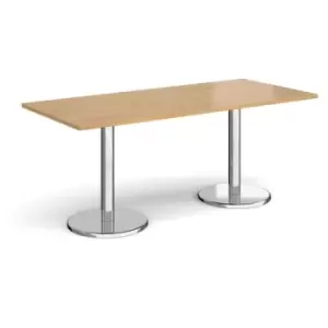 Image of Pisa rectangular dining table with round chrome bases 1800mm x 800mm - oak