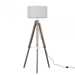 Image of Clipper Light Wood and Chrome Floor Lamp with XL Cool Grey Reni Shade