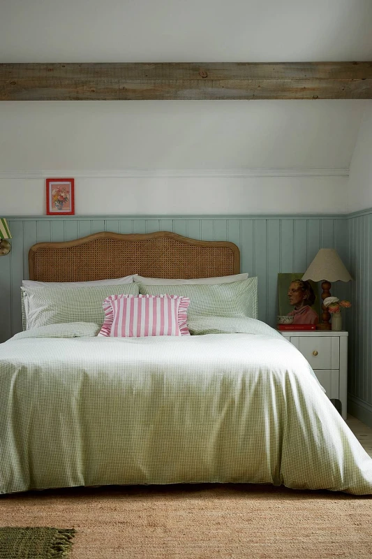 Image of Helena Springfield 'Gingham' Cotton Duvet Cover Set in Green Size: Double Green Unisex Double