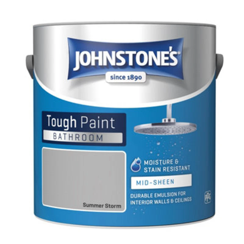 Image of Johnstone's Bathroom Mid Sheen Finish Emulsion Paint, 2.5 Litre, Summer Storm