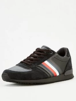 Image of Tommy Hilfiger Icon Mix Suede Runner Trainers - Black