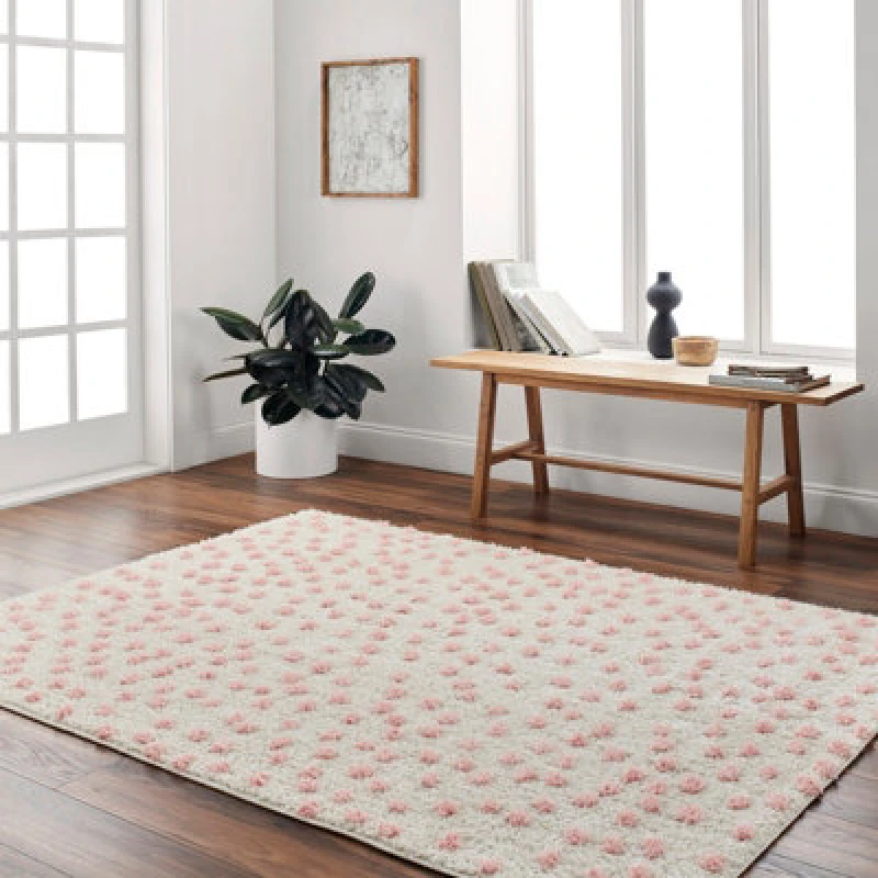 Image of Livabliss Shaggy Modern Plush Pile Beige/light/pink Polka Dot Hekuba Area Rug 200 X 275cm - Easy Care, Ideal For Living Room & Bedroom